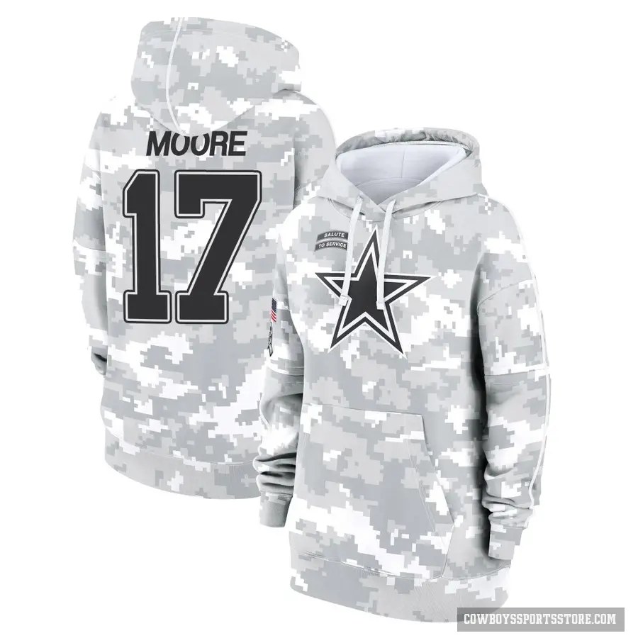 Women's ＃17 Kellen Moore Dallas Cowboys Arctic Camo 2024 Salute to Service Club Fleece Pullover Hoodie