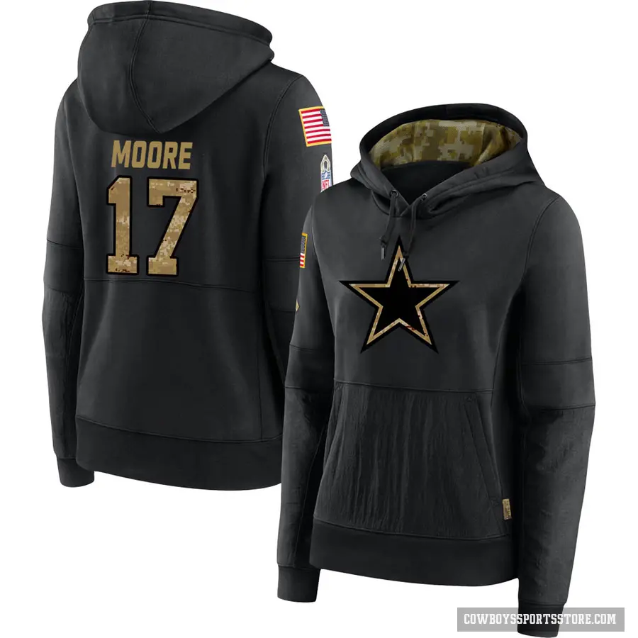 Women's ＃17 Kellen Moore Dallas Cowboys Black 2020 Salute to Service Sideline Performance Pullover Hoodie