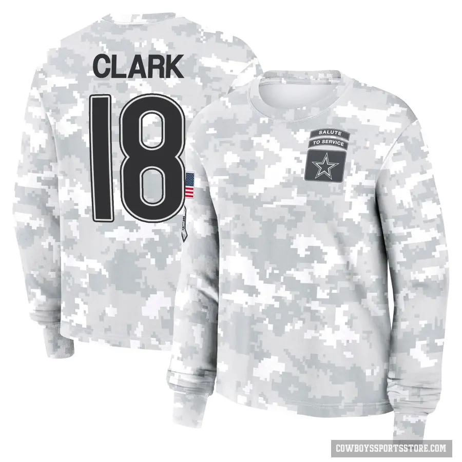 Women's ＃18 Damone Clark Dallas Cowboys Camo Arctic 2024 Salute to Service Long Sleeve T-Shirt