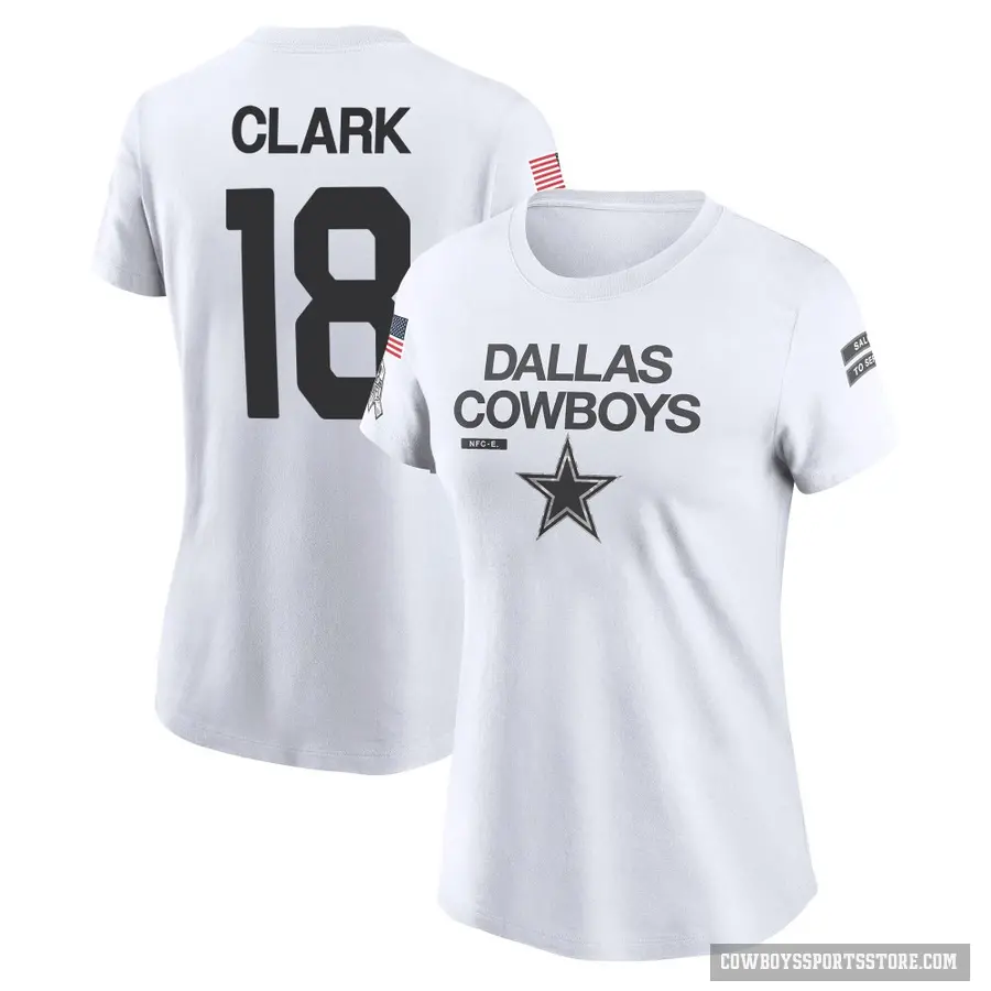 Women's ＃18 Damone Clark Dallas Cowboys White 2024 Salute to Service Performance T-Shirt
