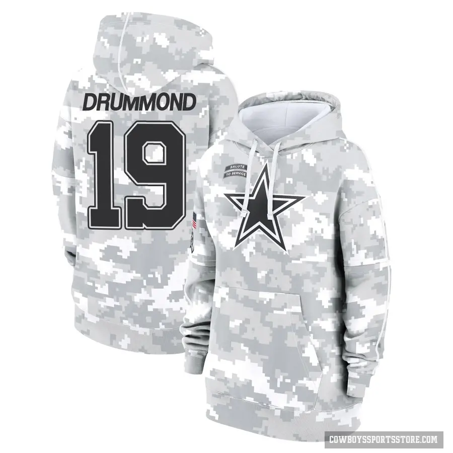 Women's ＃19 Dontario Drummond Dallas Cowboys Arctic Camo 2024 Salute to Service Club Fleece Pullover Hoodie