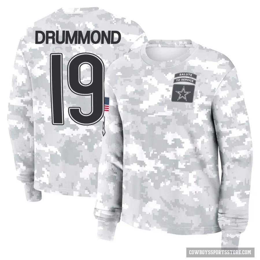 Women's ＃19 Dontario Drummond Dallas Cowboys Camo Arctic 2024 Salute to Service Long Sleeve T-Shirt