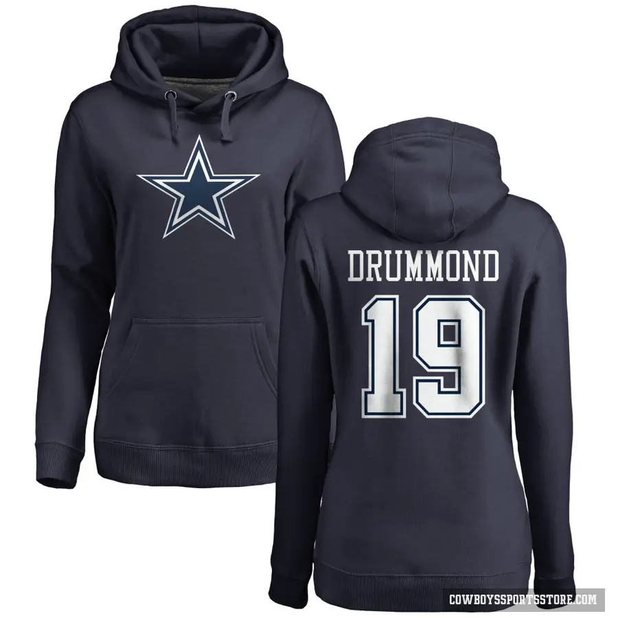 Women's ＃19 Dontario Drummond Dallas Cowboys Navy Pro Line by Branded Name & Number Pullover Hoodie
