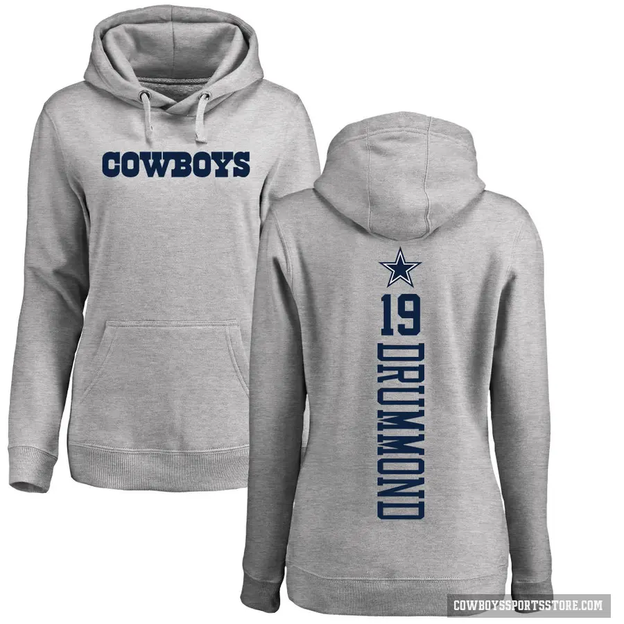 Women's ＃19 Dontario Drummond Dallas Cowboys Pro Line by Branded Ash Backer Pullover Hoodie