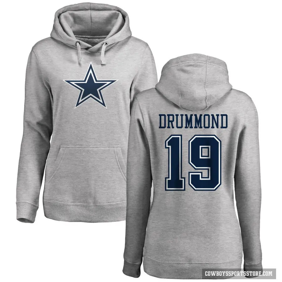 Women's ＃19 Dontario Drummond Dallas Cowboys Pro Line by Branded Ash Name & Number Logo Pullover Hoodie