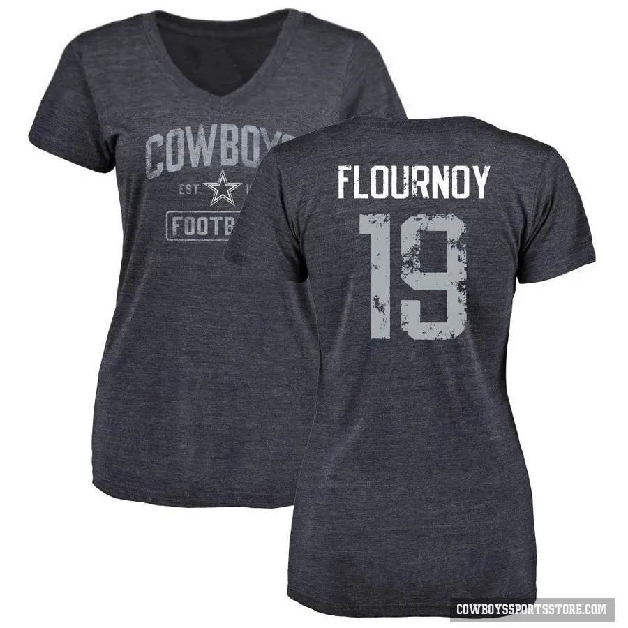 Women's ＃19 Ryan Flournoy Dallas Cowboys Navy Distressed V-Neck T-Shirt