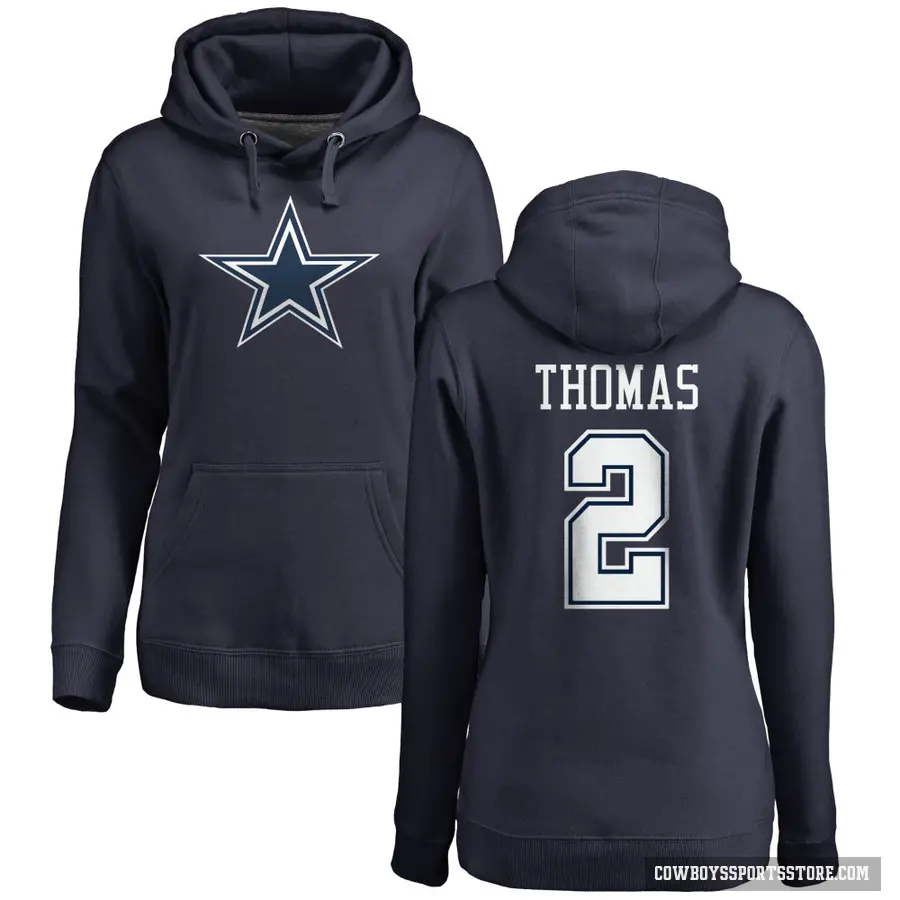 Women's ＃2 Juanyeh Thomas Dallas Cowboys Navy Pro Line by Branded Name & Number Pullover Hoodie