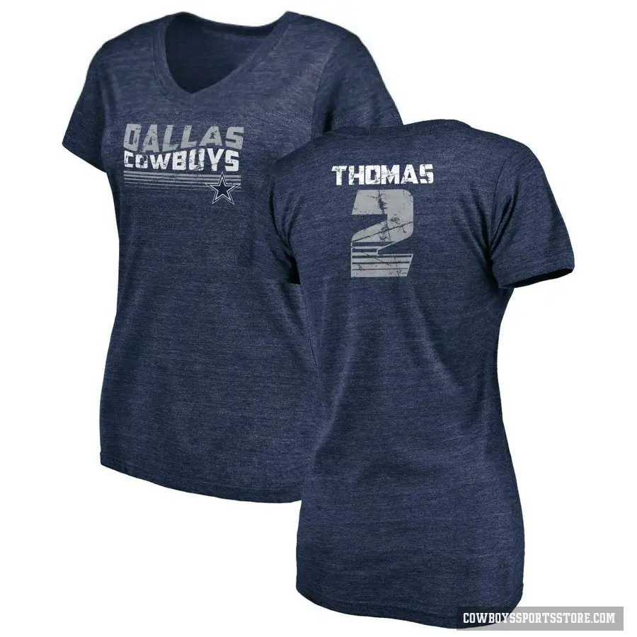 Women's ＃2 Juanyeh Thomas Dallas Cowboys Navy Retro V-Neck T-Shirt