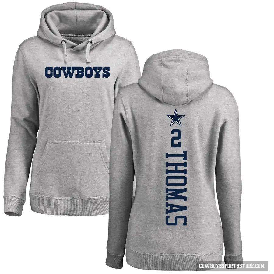 Women's ＃2 Juanyeh Thomas Dallas Cowboys Pro Line by Branded Ash Backer Pullover Hoodie
