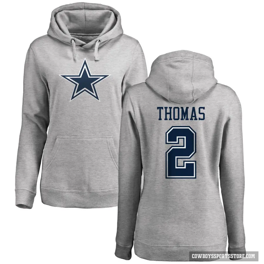 Women's ＃2 Juanyeh Thomas Dallas Cowboys Pro Line by Branded Ash Name & Number Logo Pullover Hoodie
