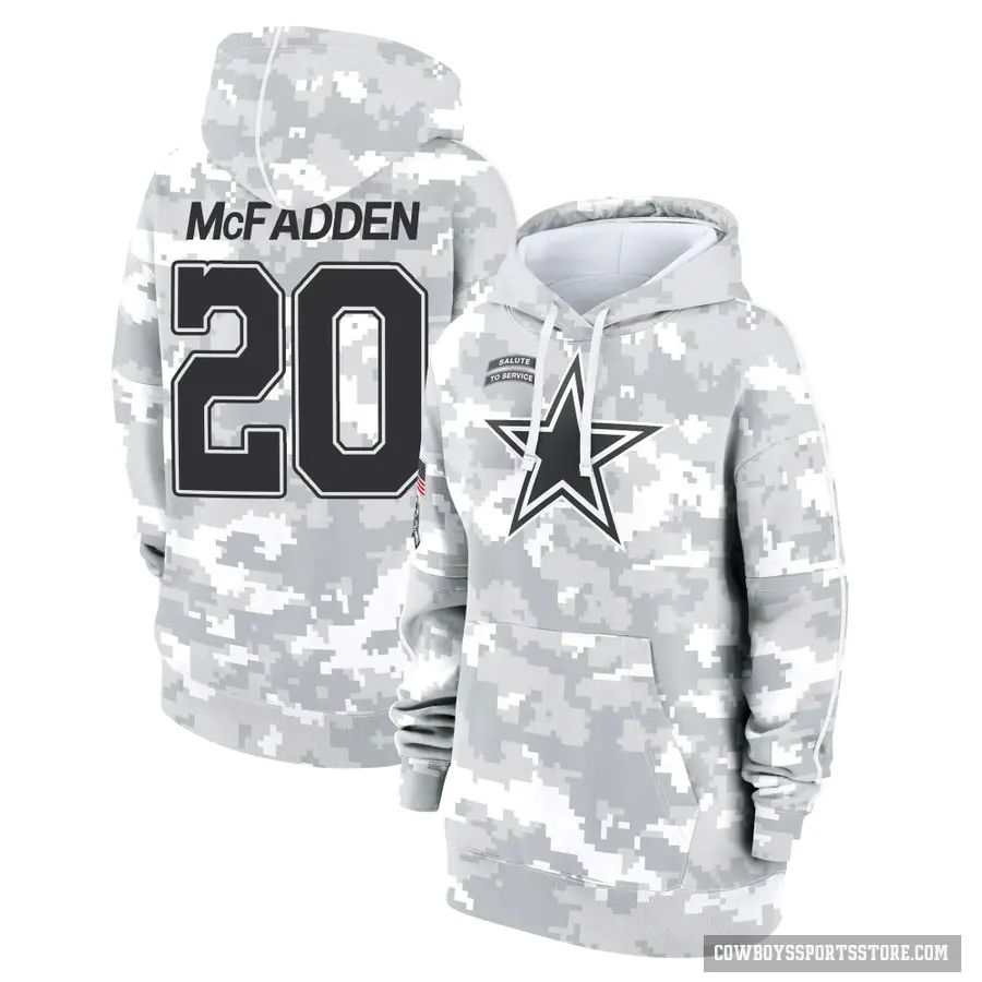 Women's ＃20 Darren McFadden Dallas Cowboys Arctic Camo 2024 Salute to Service Club Fleece Pullover Hoodie