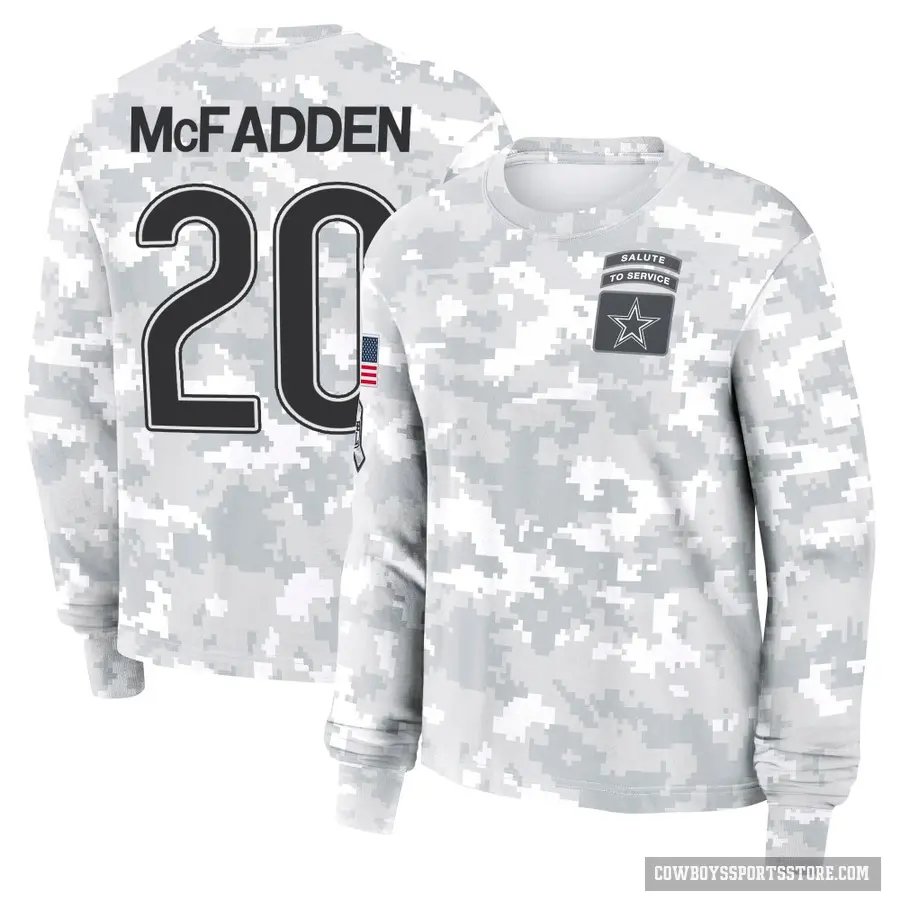 Women's ＃20 Darren McFadden Dallas Cowboys Camo Arctic 2024 Salute to Service Long Sleeve T-Shirt