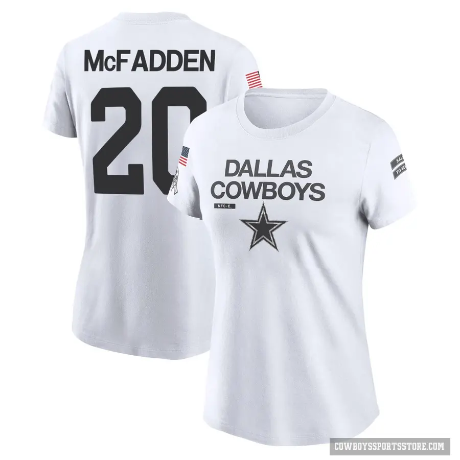 Women's ＃20 Darren McFadden Dallas Cowboys White 2024 Salute to Service Performance T-Shirt