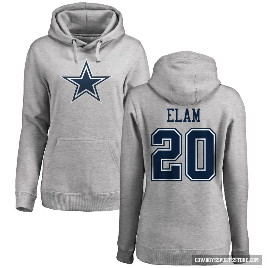 Women's ＃20 Kaiir Elam Dallas Cowboys Pro Line by Branded Ash Name & Number Logo Pullover Hoodie