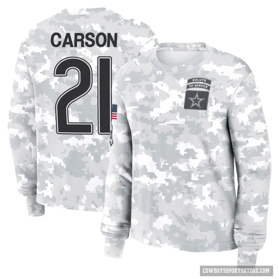 Women's ＃21 Caelen Carson Dallas Cowboys Camo Arctic 2024 Salute to Service Long Sleeve T-Shirt
