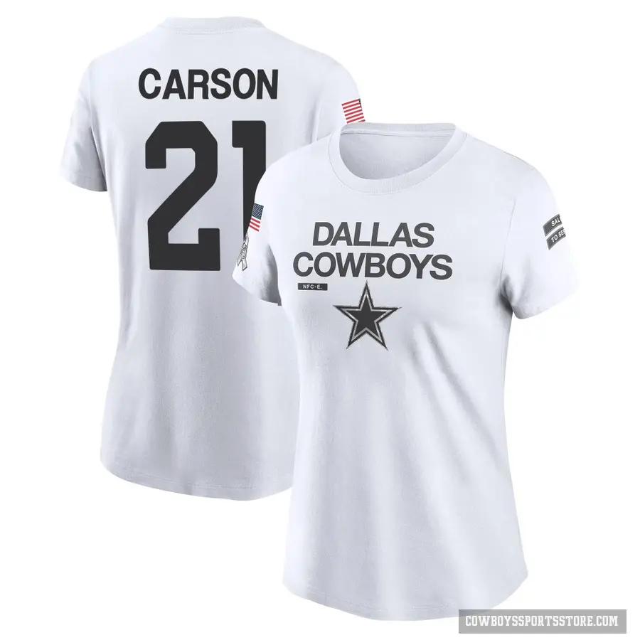Women's ＃21 Caelen Carson Dallas Cowboys White 2024 Salute to Service Performance T-Shirt