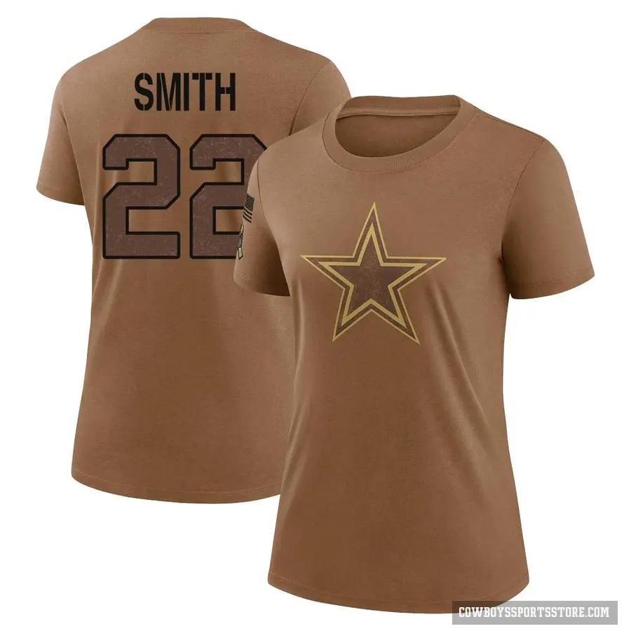 Women's ＃22 Emmitt Smith Dallas Cowboys Brown 2023 Salute To Service Performance T-Shirt