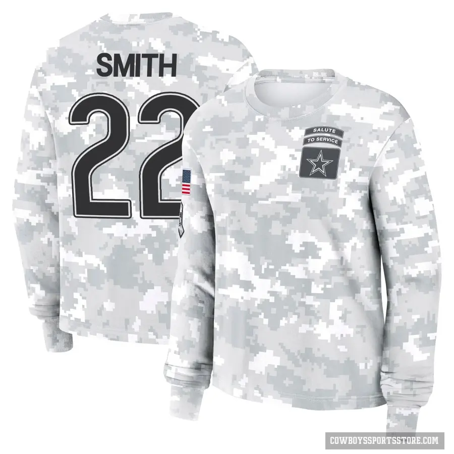 Women's ＃22 Emmitt Smith Dallas Cowboys Camo Arctic 2024 Salute to Service Long Sleeve T-Shirt
