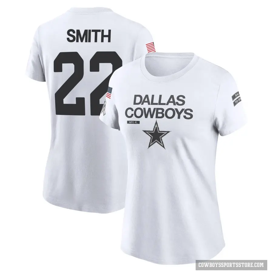 Women's ＃22 Emmitt Smith Dallas Cowboys White 2024 Salute to Service Performance T-Shirt