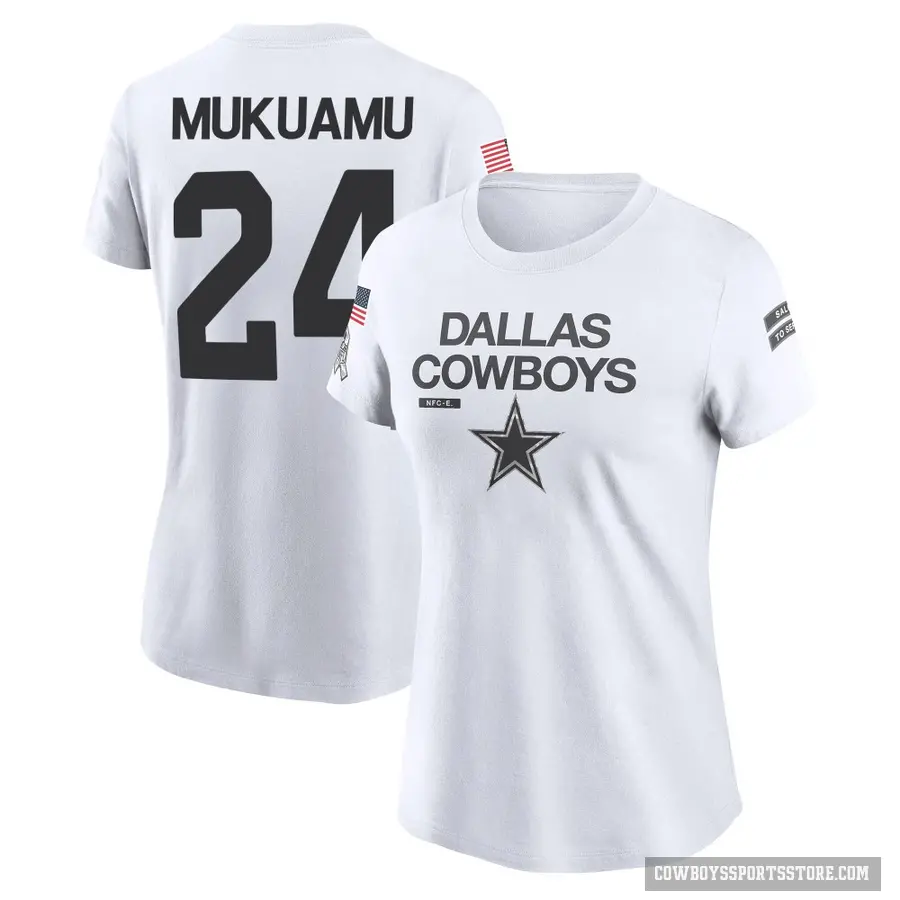 Women's ＃24 Israel Mukuamu Dallas Cowboys White 2024 Salute to Service Performance T-Shirt