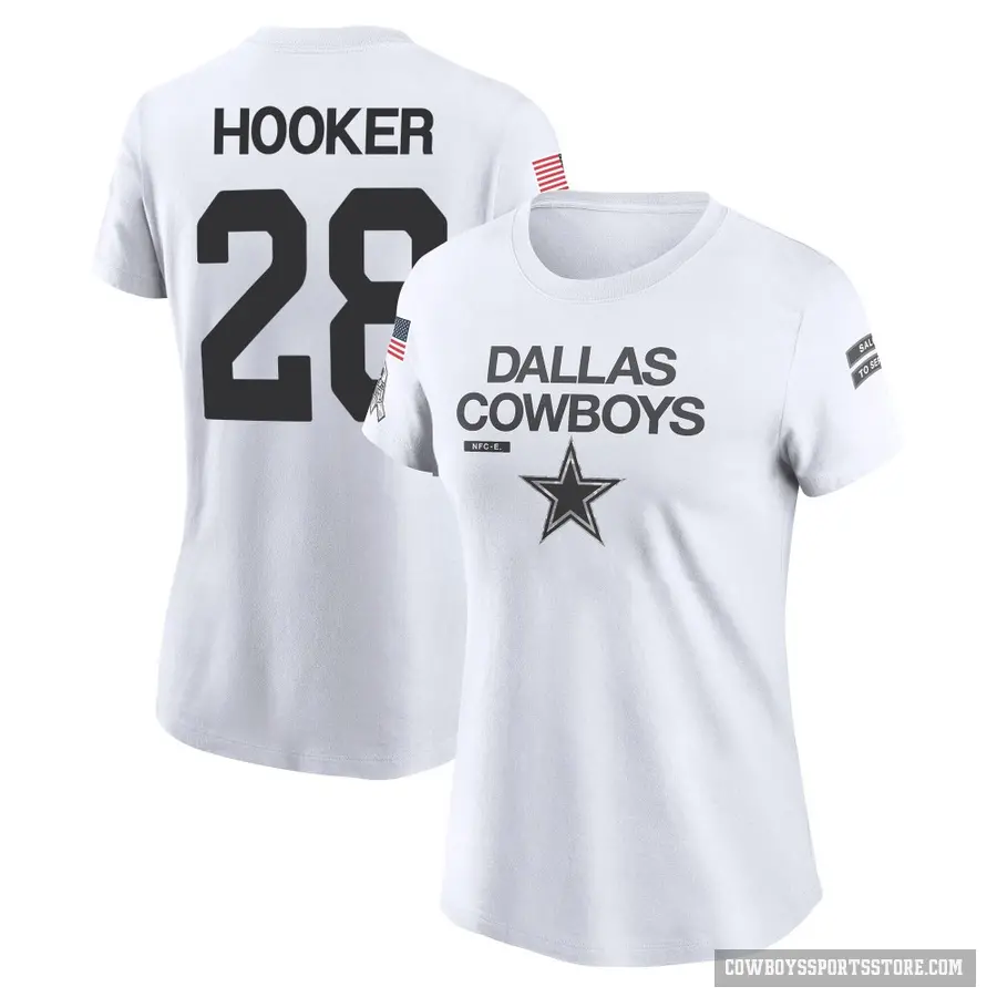 Women's ＃28 Malik Hooker Dallas Cowboys White 2024 Salute to Service Performance T-Shirt