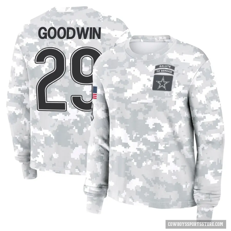 Women's ＃29 C.J. Goodwin Dallas Cowboys Camo Arctic 2024 Salute to Service Long Sleeve T-Shirt