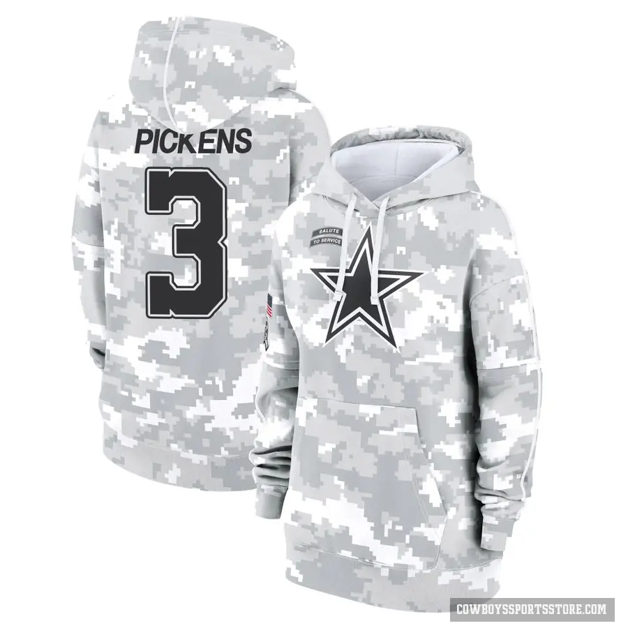 Women's ＃3 George Pickens Dallas Cowboys Arctic Camo 2024 Salute to Service Club Fleece Pullover Hoodie