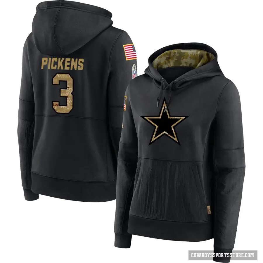 Women's ＃3 George Pickens Dallas Cowboys Black 2020 Salute to Service Sideline Performance Pullover Hoodie