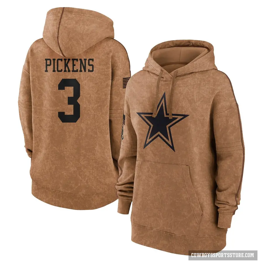 Women's ＃3 George Pickens Dallas Cowboys Brown 2023 Salute To Service Pullover Hoodie