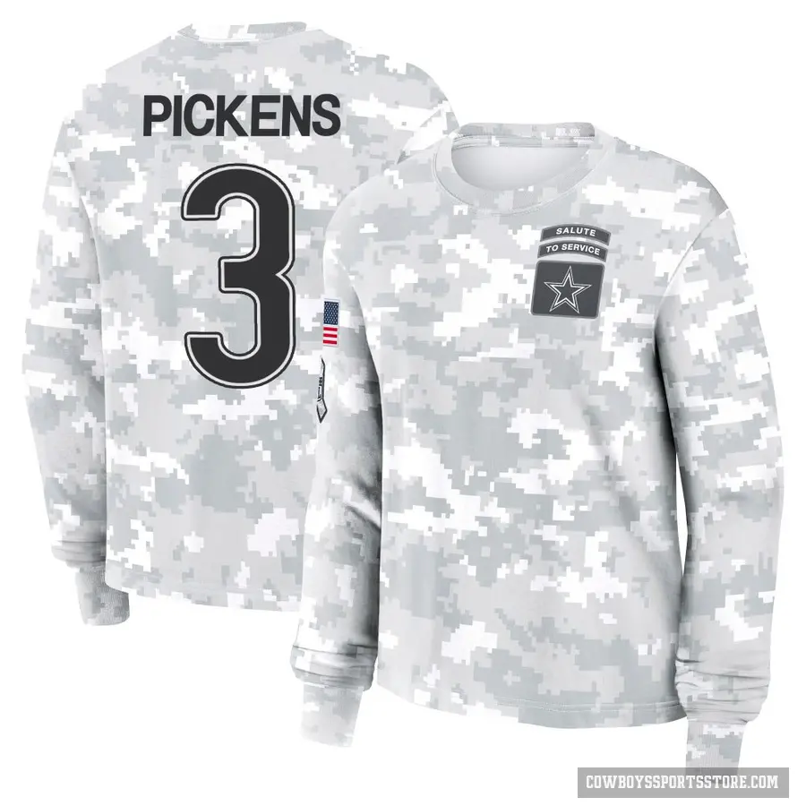 Women's ＃3 George Pickens Dallas Cowboys Camo Arctic 2024 Salute to Service Long Sleeve T-Shirt