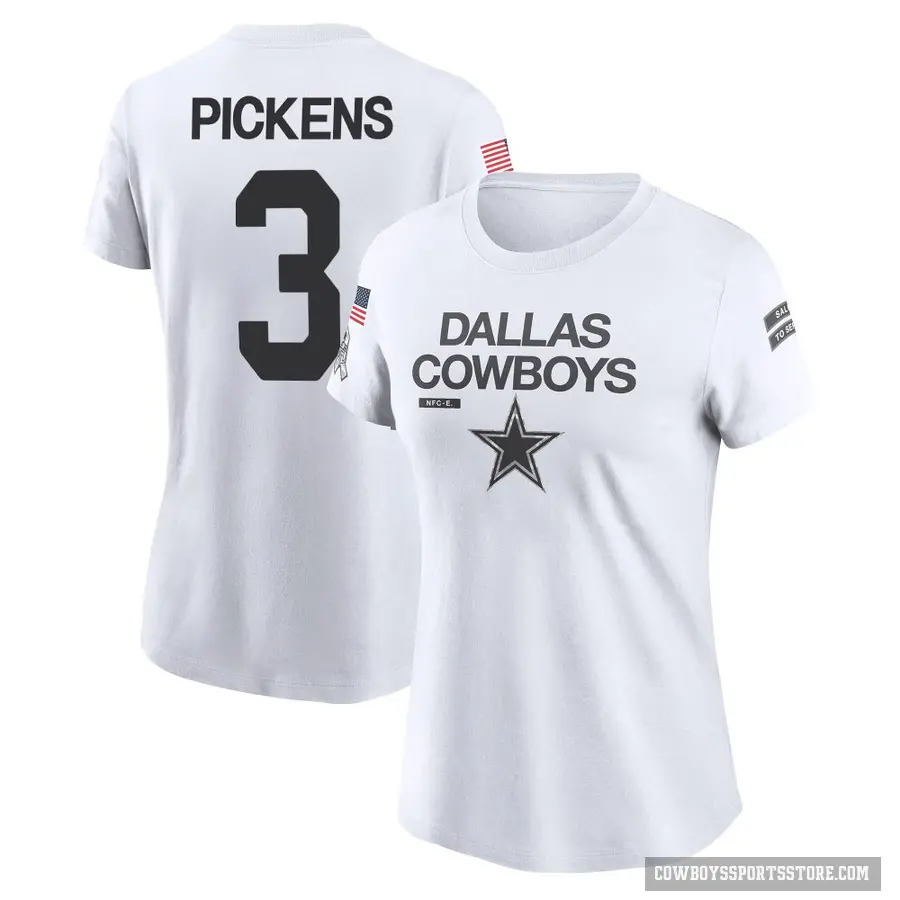 Women's ＃3 George Pickens Dallas Cowboys White 2024 Salute to Service Performance T-Shirt