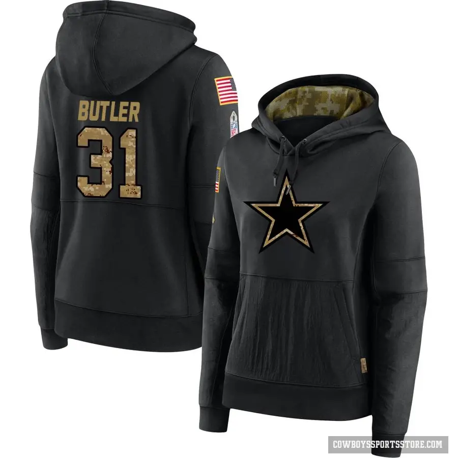 Women's ＃31 Josh Butler Dallas Cowboys Black 2020 Salute to Service Sideline Performance Pullover Hoodie