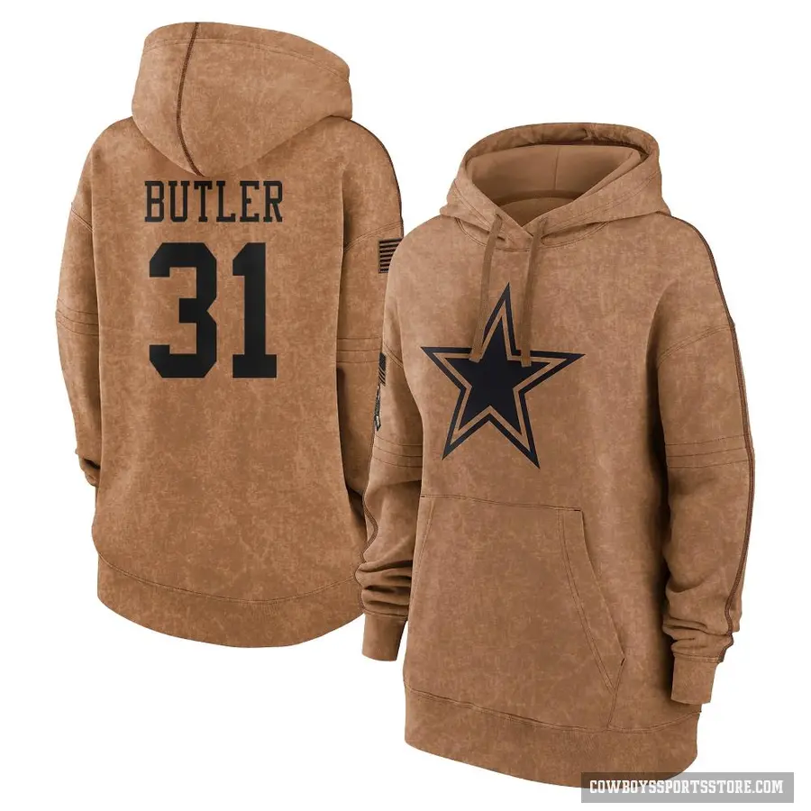 Women's ＃31 Josh Butler Dallas Cowboys Brown 2023 Salute To Service Pullover Hoodie