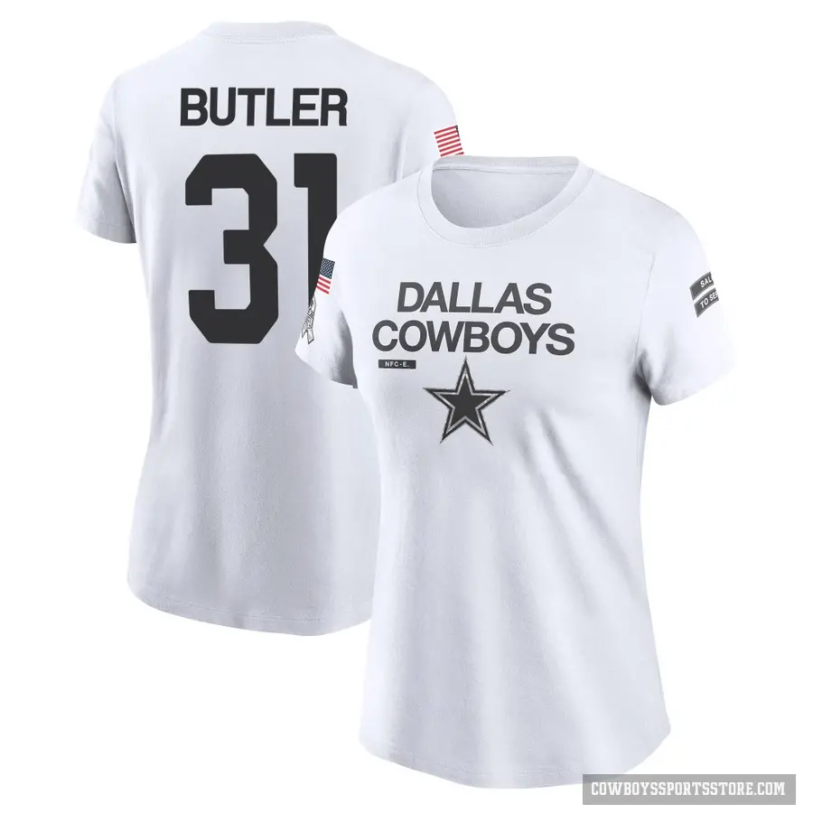 Women's ＃31 Josh Butler Dallas Cowboys White 2024 Salute to Service Performance T-Shirt