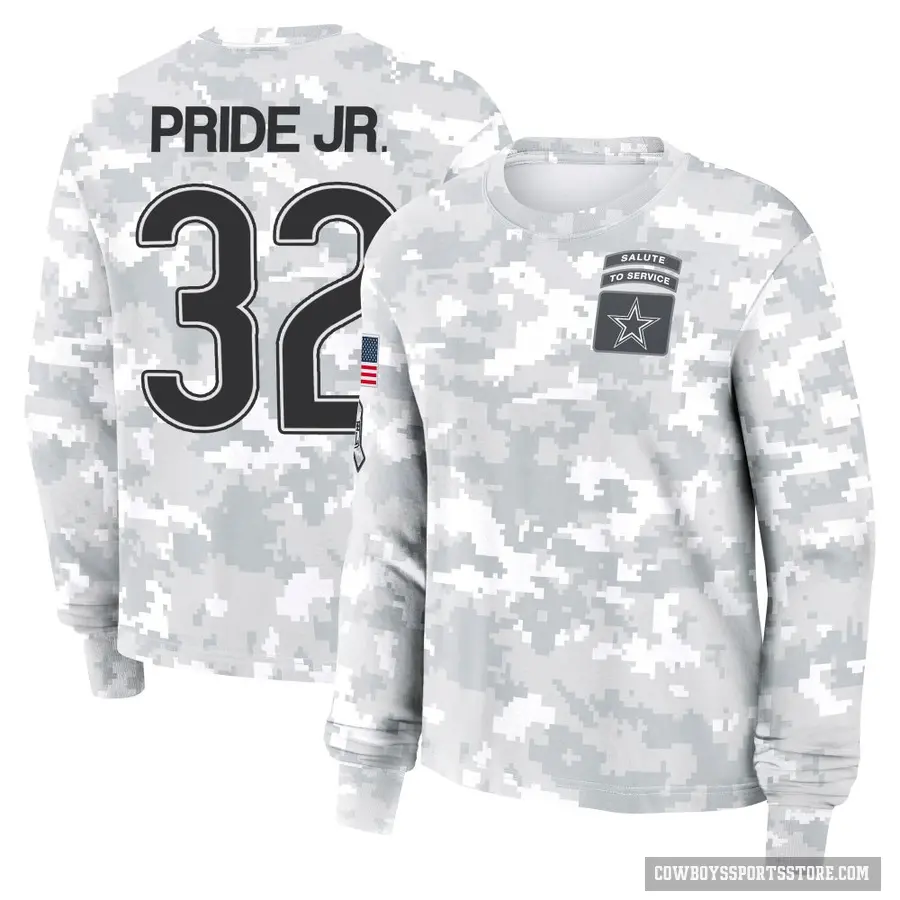 Women's ＃32 Troy Pride Jr. Dallas Cowboys Camo Arctic 2024 Salute to Service Long Sleeve T-Shirt