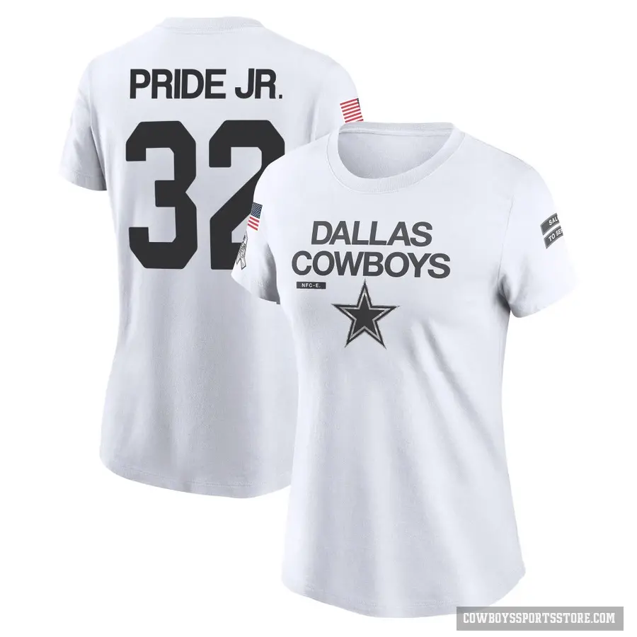 Women's ＃32 Troy Pride Jr. Dallas Cowboys White 2024 Salute to Service Performance T-Shirt
