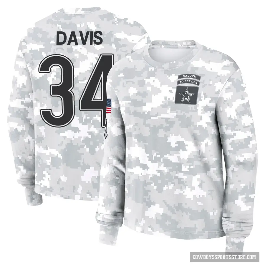 Women's ＃34 Malik Davis Dallas Cowboys Camo Arctic 2024 Salute to Service Long Sleeve T-Shirt