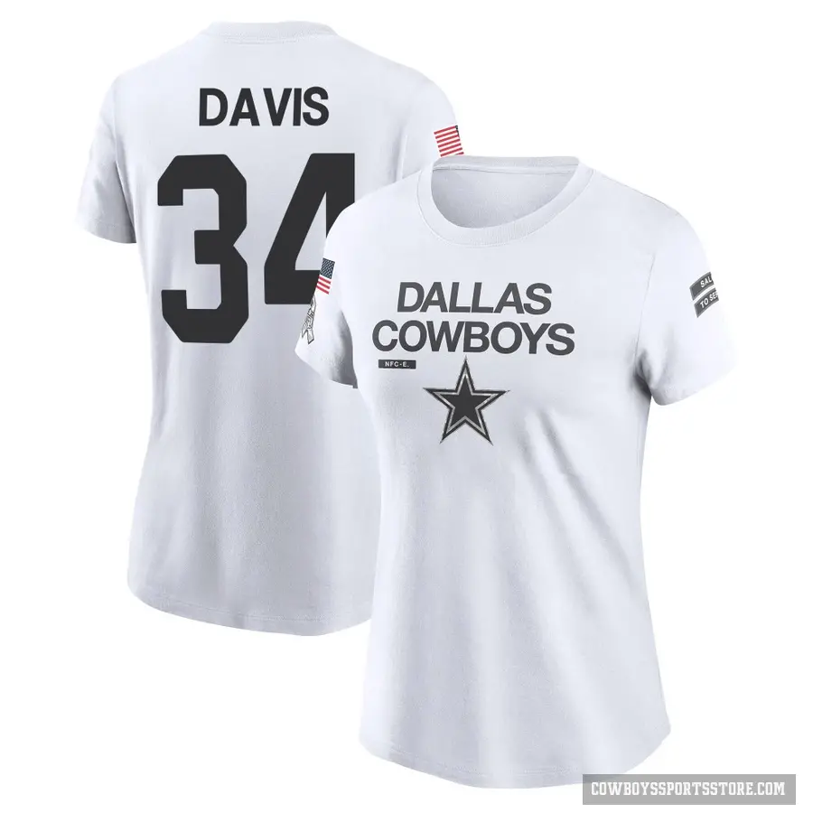 Women's ＃34 Malik Davis Dallas Cowboys White 2024 Salute to Service Performance T-Shirt