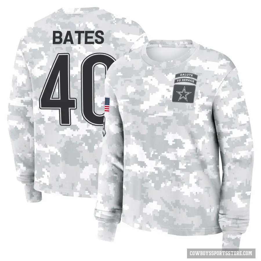 Women's ＃40 Bill Bates Dallas Cowboys Camo Arctic 2024 Salute to Service Long Sleeve T-Shirt