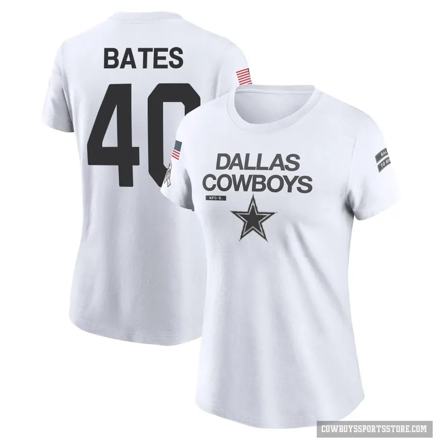 Women's ＃40 Bill Bates Dallas Cowboys White 2024 Salute to Service Performance T-Shirt
