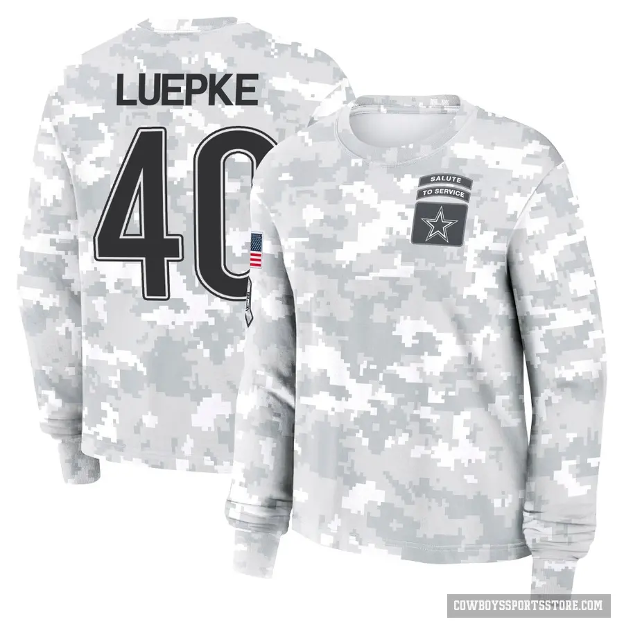 Women's ＃40 Hunter Luepke Dallas Cowboys Camo Arctic 2024 Salute to Service Long Sleeve T-Shirt