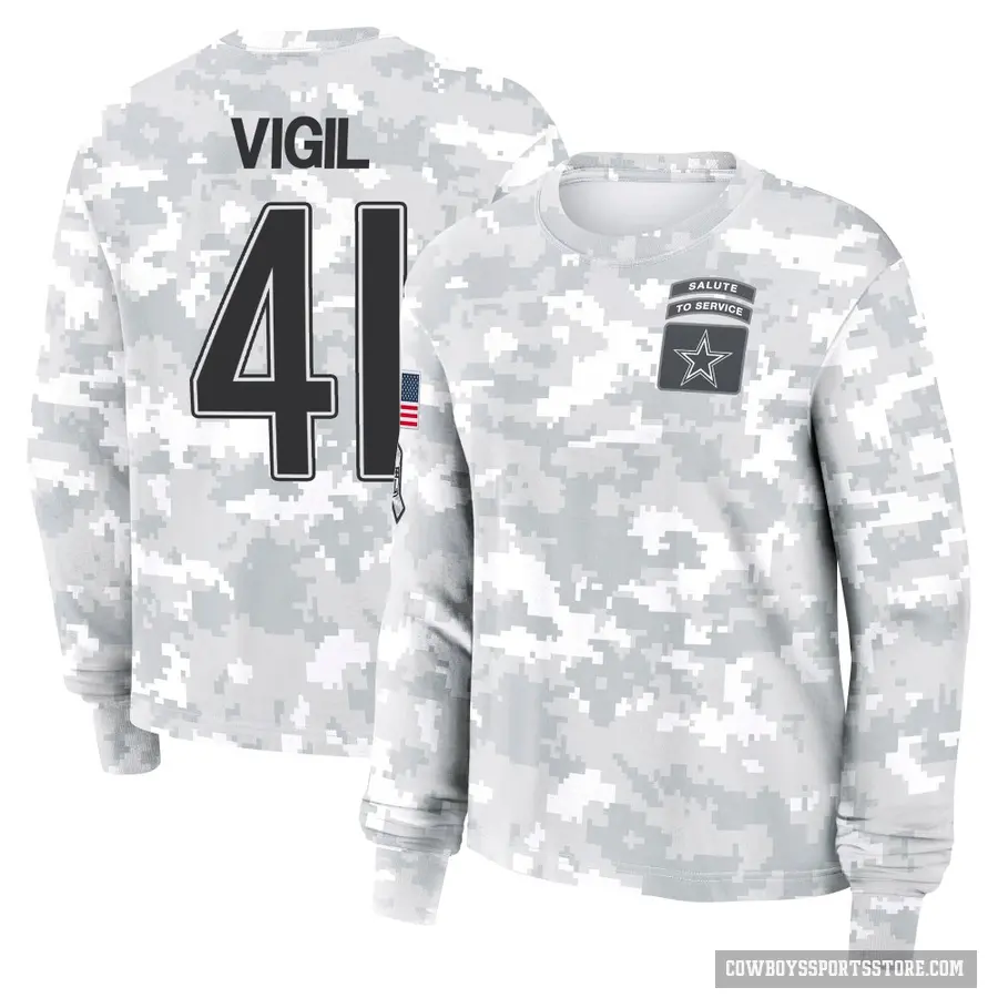 Women's ＃41 Nick Vigil Dallas Cowboys Camo Arctic 2024 Salute to Service Long Sleeve T-Shirt