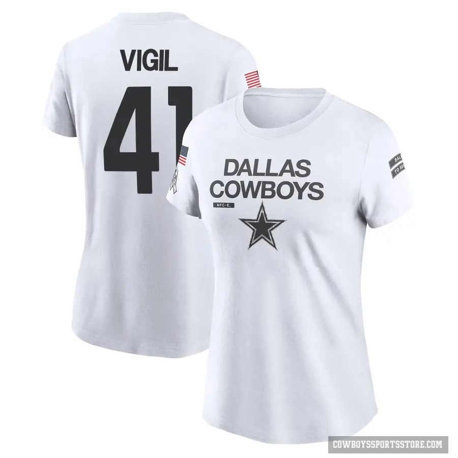 Women's ＃41 Nick Vigil Dallas Cowboys White 2024 Salute to Service Performance T-Shirt
