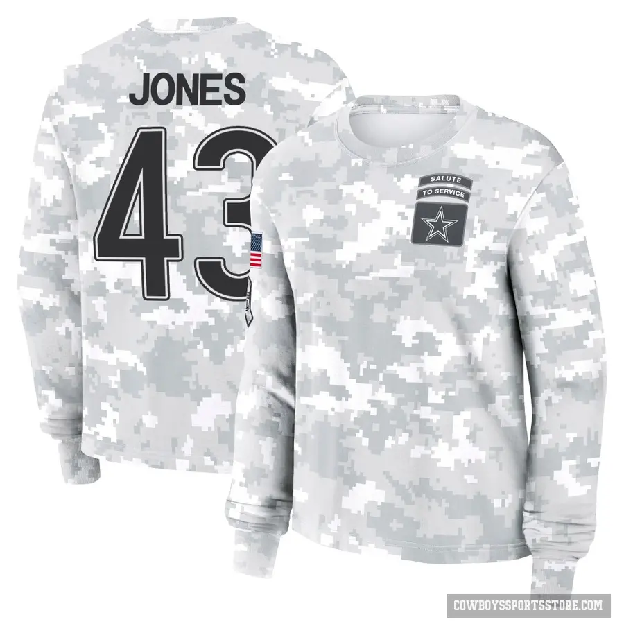 Women's ＃43 Joe Jones Dallas Cowboys Camo Arctic 2024 Salute to Service Long Sleeve T-Shirt