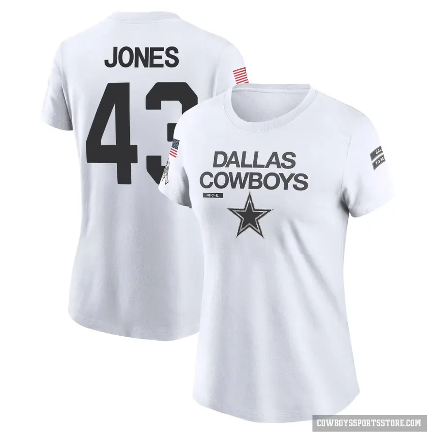 Women's ＃43 Joe Jones Dallas Cowboys White 2024 Salute to Service Performance T-Shirt