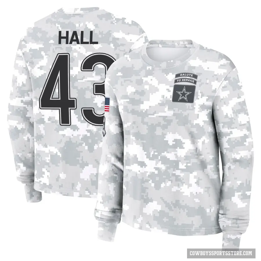 Women's ＃43 Kemon Hall Dallas Cowboys Camo Arctic 2024 Salute to Service Long Sleeve T-Shirt