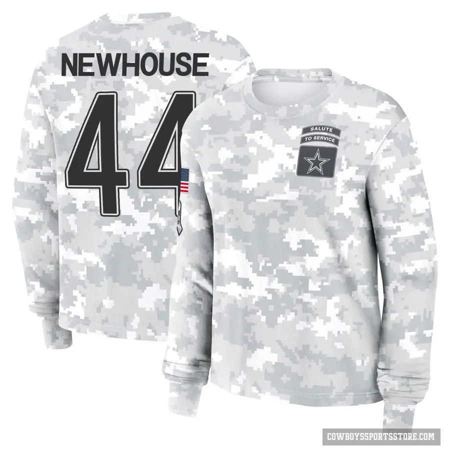 Women's ＃44 Robert Newhouse Dallas Cowboys Camo Arctic 2024 Salute to Service Long Sleeve T-Shirt