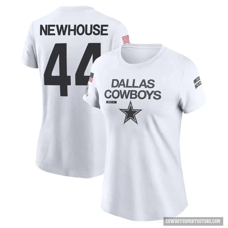 Women's ＃44 Robert Newhouse Dallas Cowboys White 2024 Salute to Service Performance T-Shirt