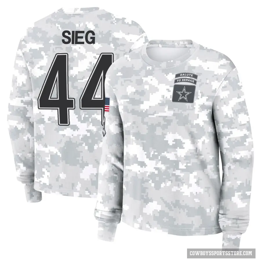 Women's ＃44 Trent Sieg Dallas Cowboys Camo Arctic 2024 Salute to Service Long Sleeve T-Shirt
