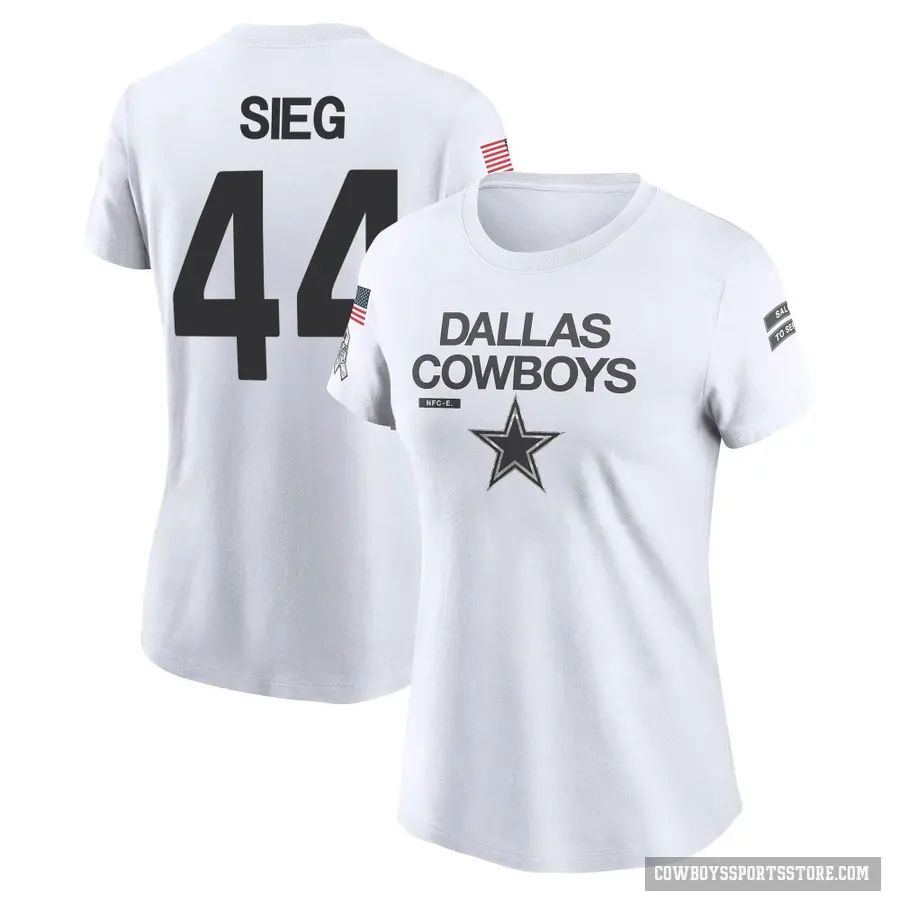 Women's ＃44 Trent Sieg Dallas Cowboys White 2024 Salute to Service Performance T-Shirt